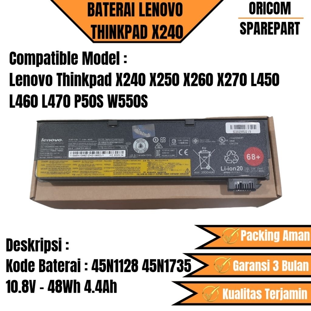 Baterai Lenovo Thinkpad X240 X260 X250 Series Original