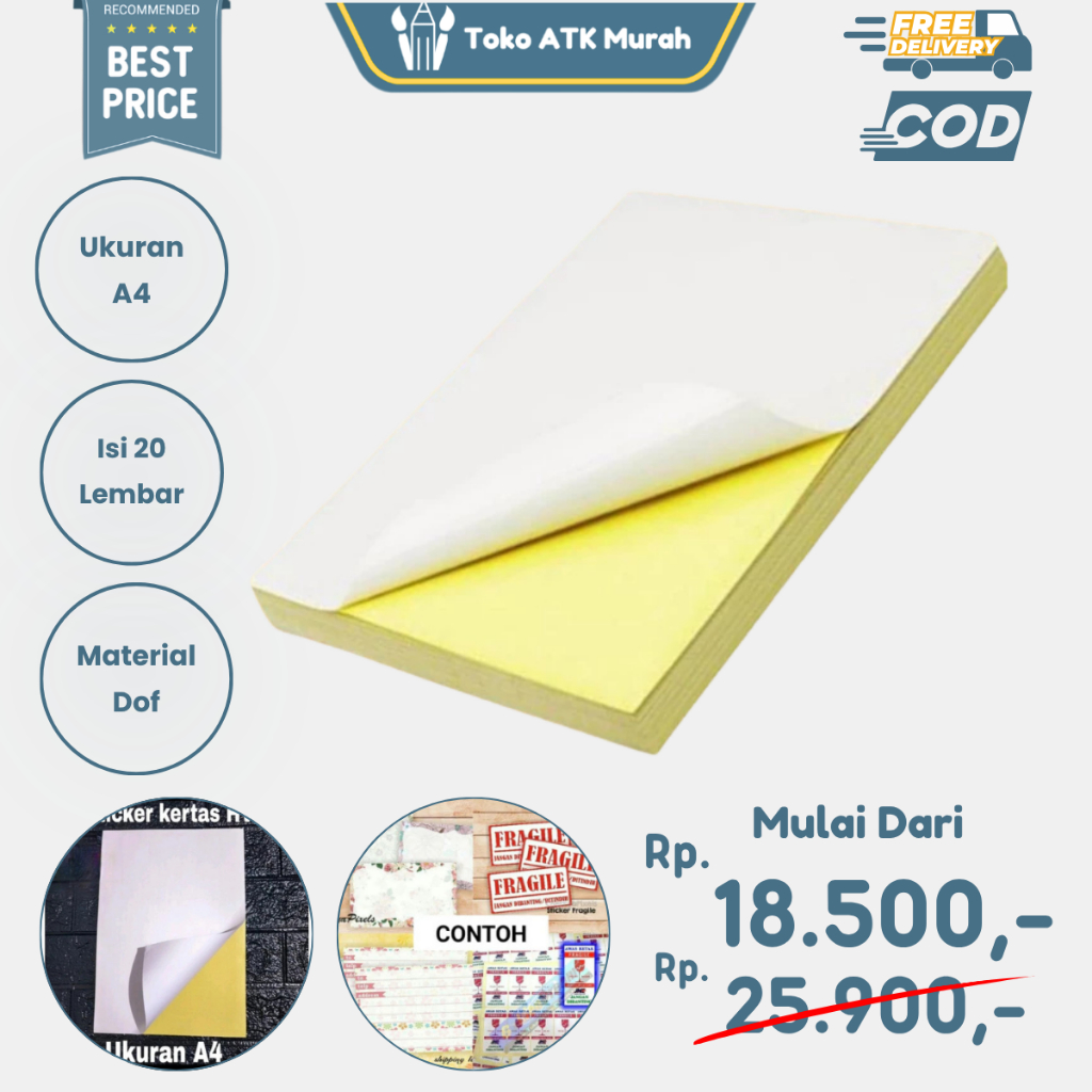 Sticker Label Kertas A4 Dof Isi 20 Lembar – Paper Label A4 Matte