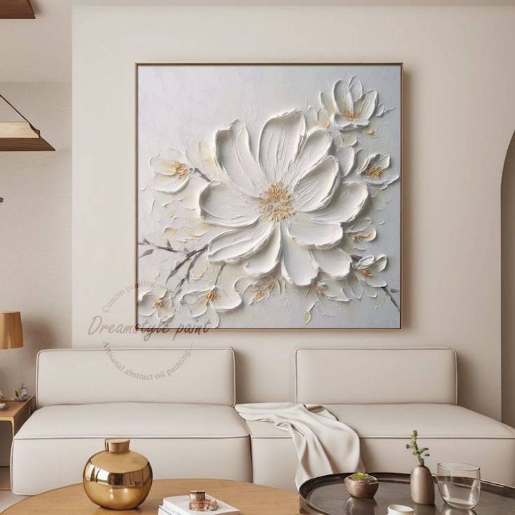 lukisan dinding bunga mawar texture timbul hiasan dinding aesthetic–lukisan siap pajang