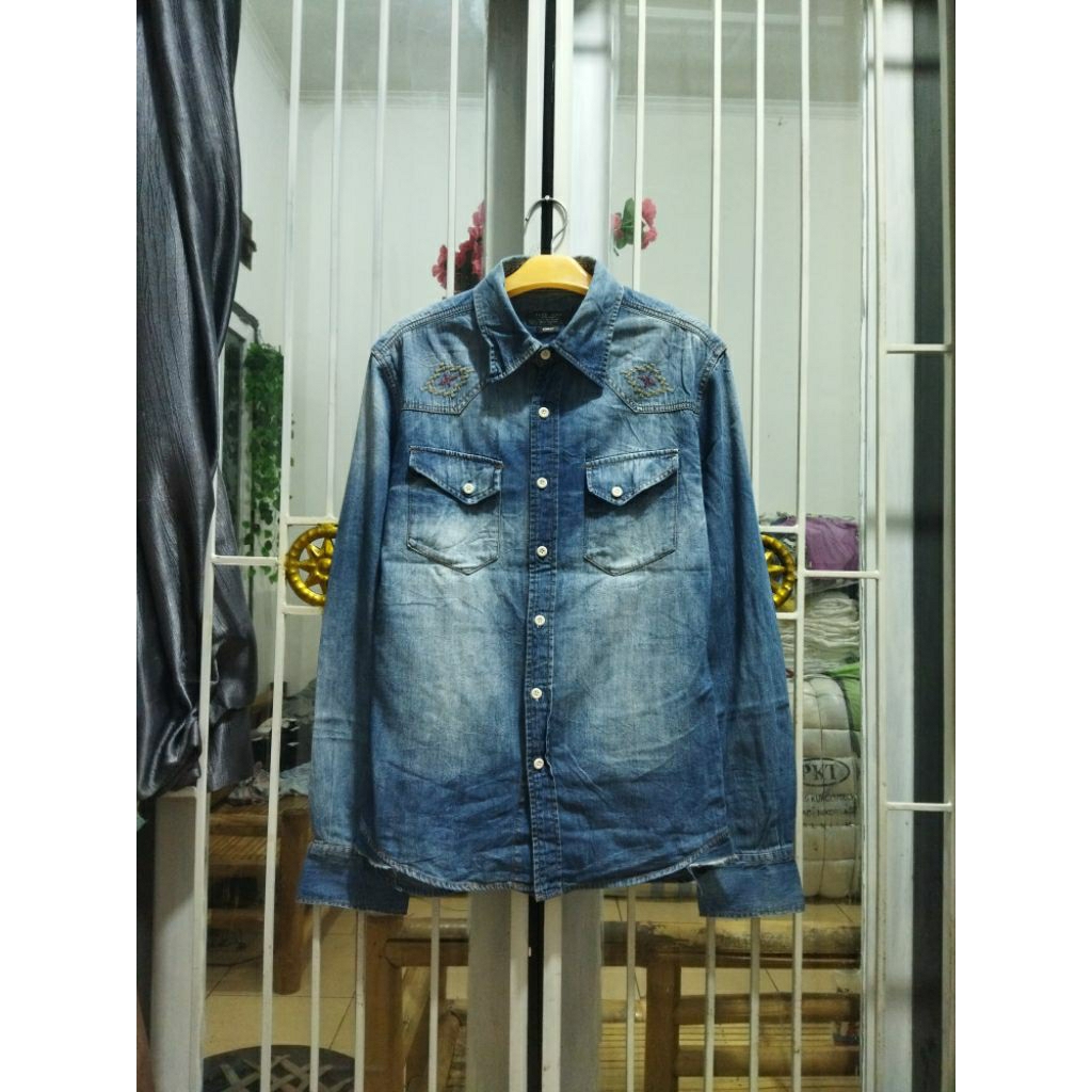 kemeja Zaraman western denim navajo S