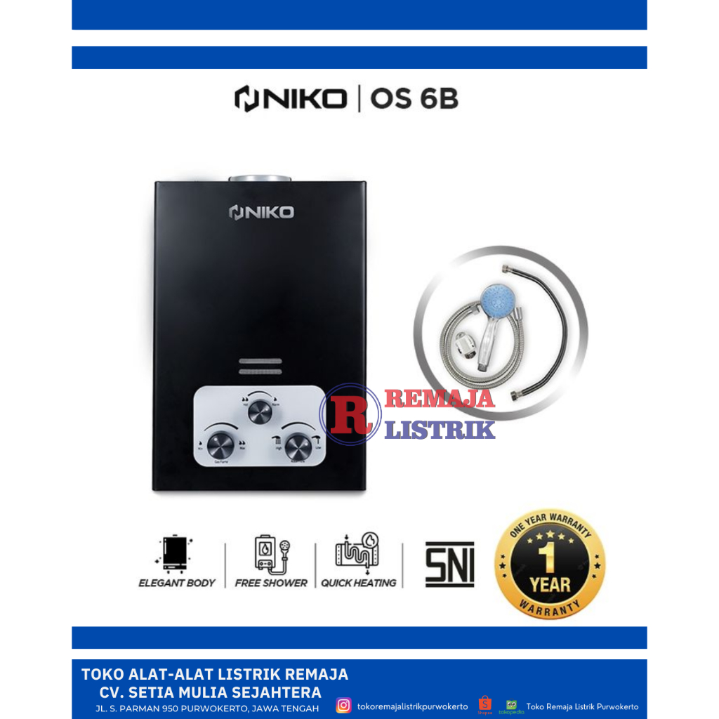 Water Heater Pemanas Air Niko OGW 6B Hitam Niko