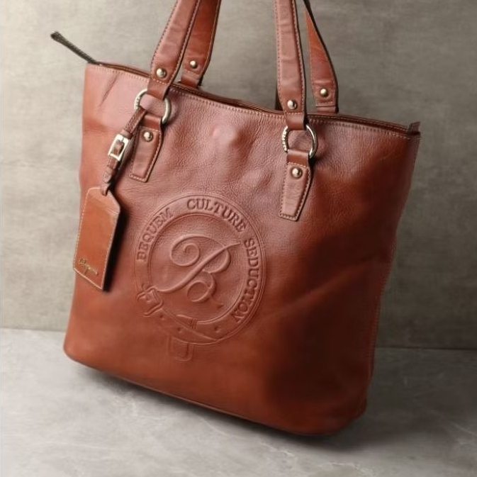 ALS-83 Tas Kulit BEQUEM Tote Bag Brown Leather Shoulder Bag Vintage Classic