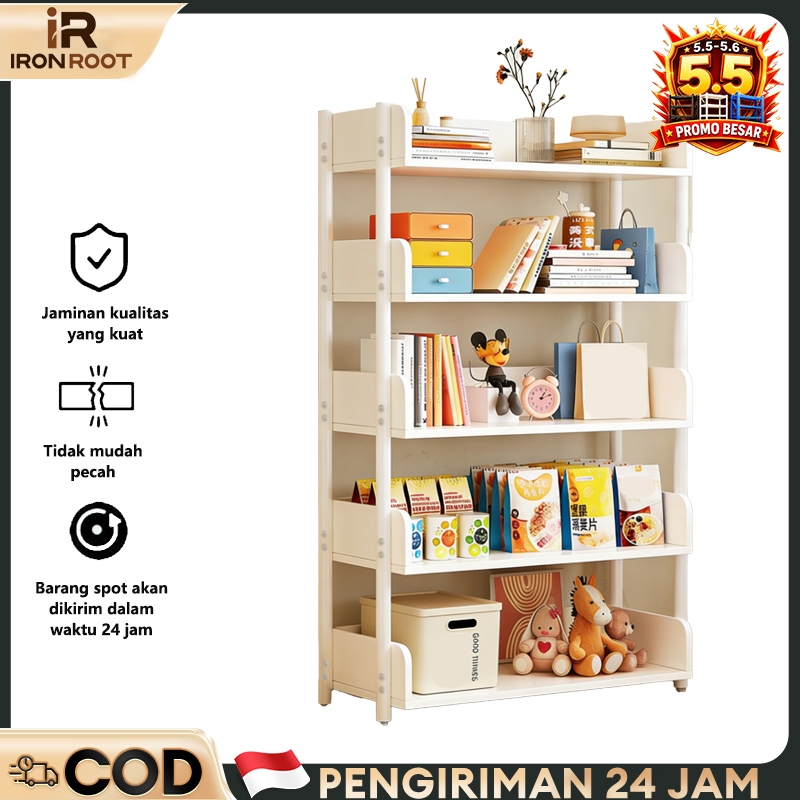 IRONROOT Rak Buku Rak Susun Serbaguna Buku Rak Penyimpanan Estetis Rak Minimalis Ruang Penyimpanan B