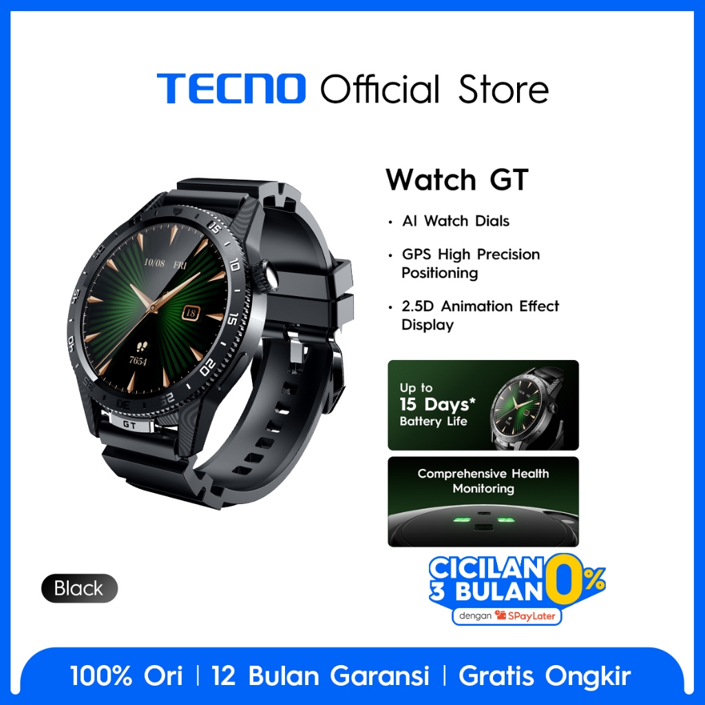 TECNO Watch GT AI Watch Faces | GPS High Precision Positioning | 2.5D Animation Effect Display