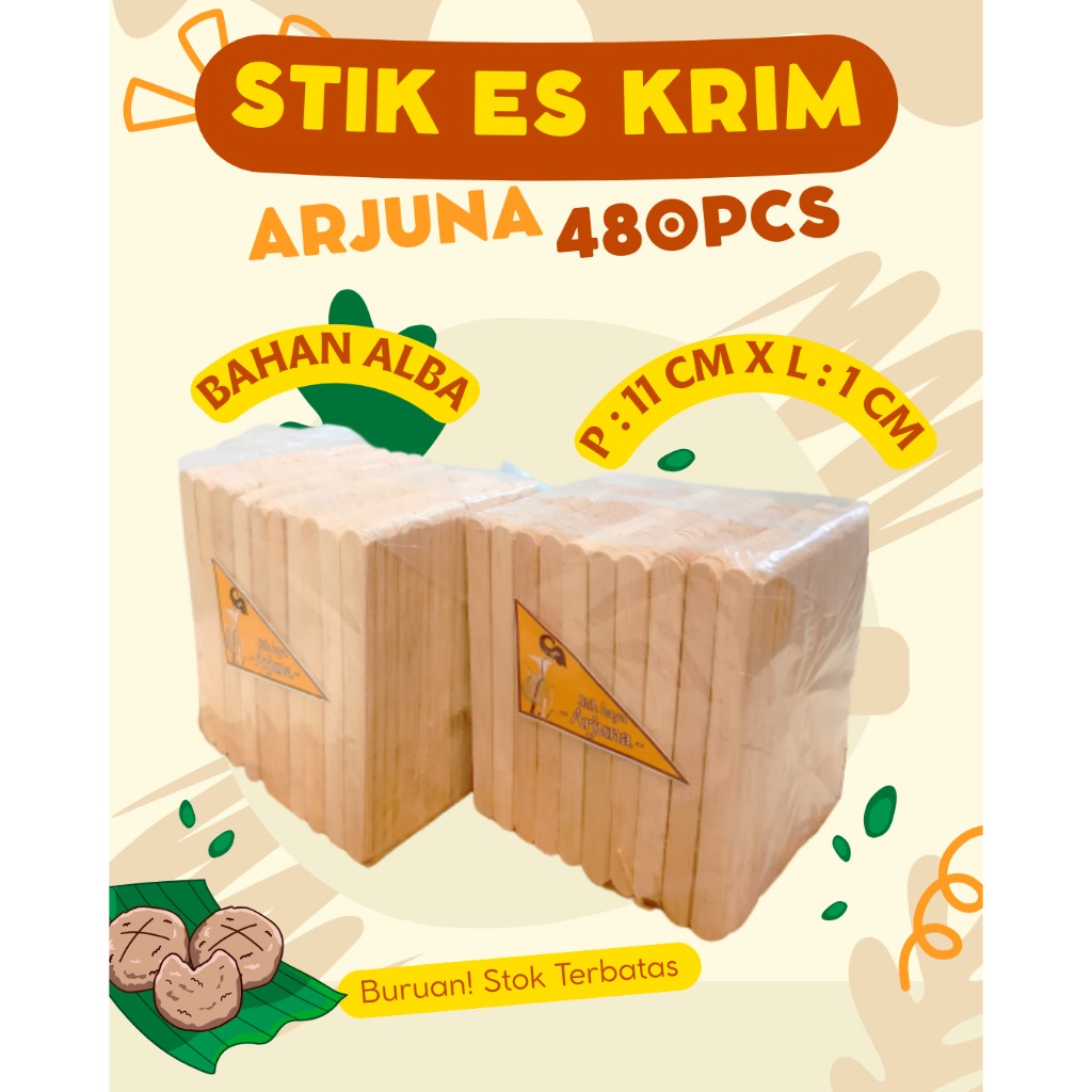 600pcs Stik Es Krim Kayu Arjuna Tebal & Halus - Gagang Es Loly Kayu Pinus Kerajinan Tangan DIY