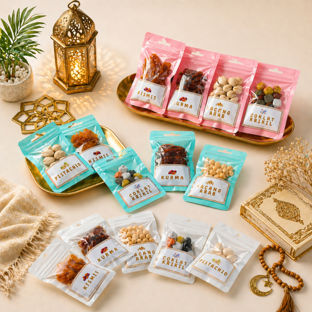 HARAMAINGIFT-Kurma Kacang Arab Paket Pouch Kecil Isi Kurma, Kacang Arab, Kismis, Cokelat Krikil, dan