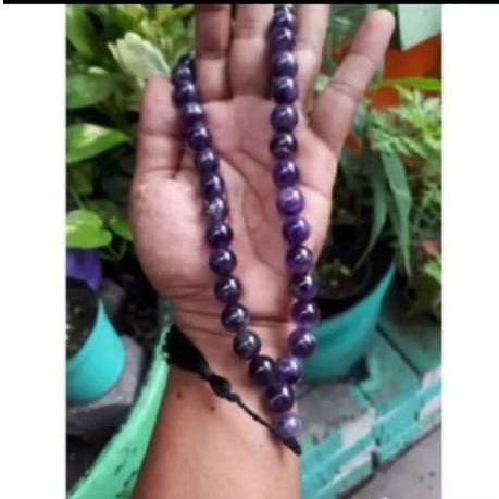 tasbih 33 butir batu alam natural original ketjubung ungu butiran besar 12 mm