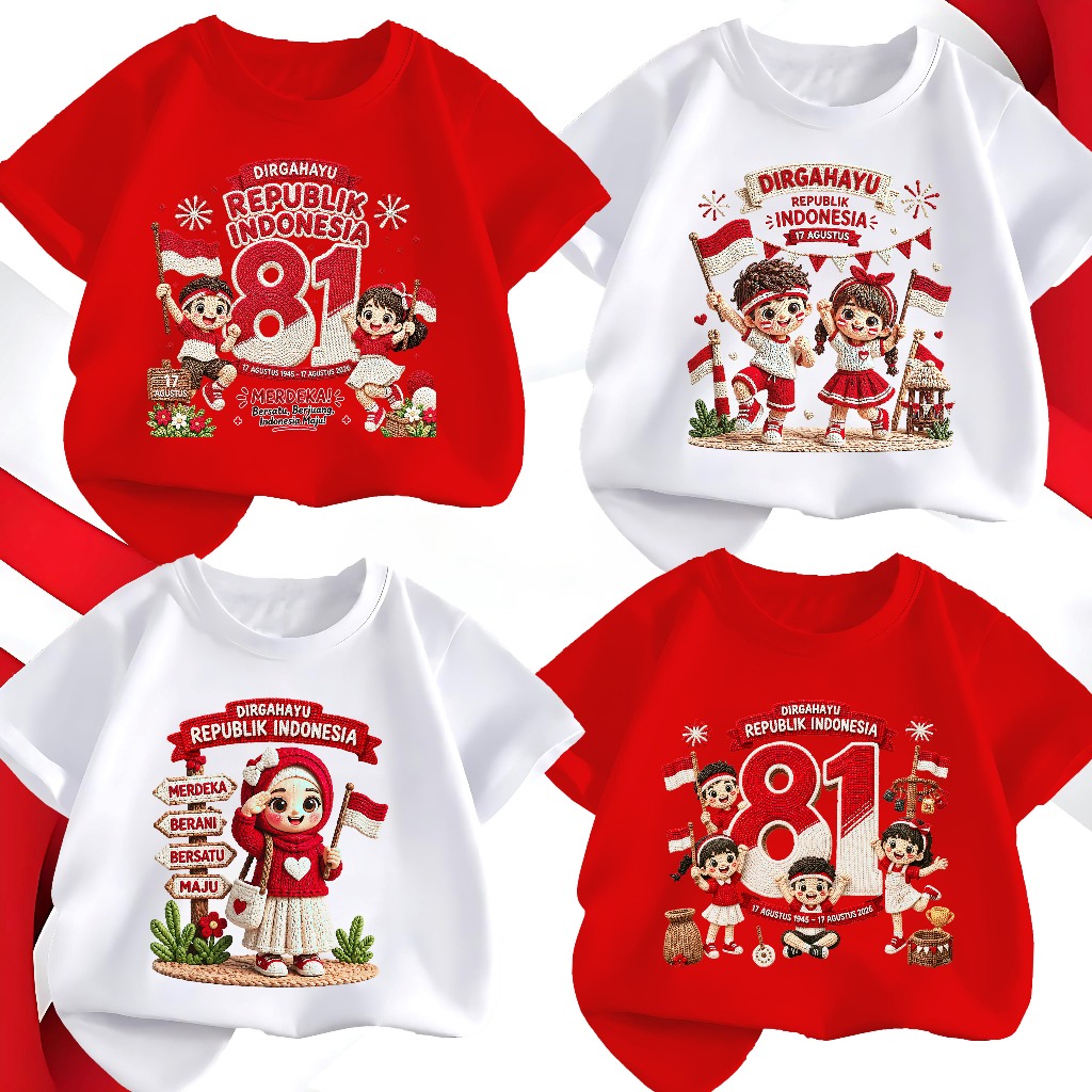 Baju Kaos Kemerdekaan 17 Agustus Anak-Anak Gambar 3D Untuk Umur 1-10 Tahun / Atasan Kaos Anak Kemerd