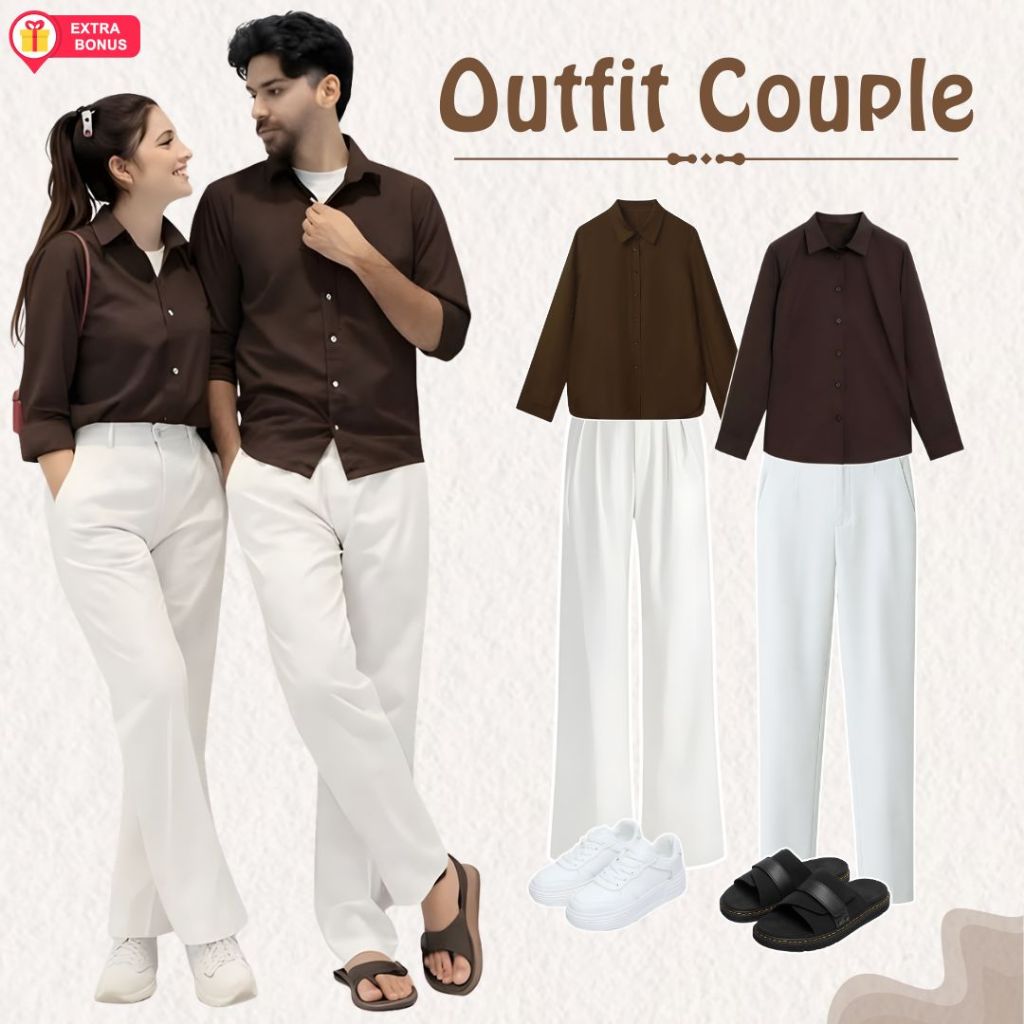 OneSet Couple Celana Kulot Knit Cardigan Kardigan Hijab Segi Empat Wanita Kemeja Lengan Panjang Polo