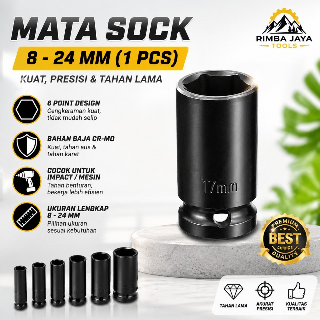 Mata Sock Impact Mata Sok Impek Deep Wall Impact Socket 1/2" Mata Kunci Sock
