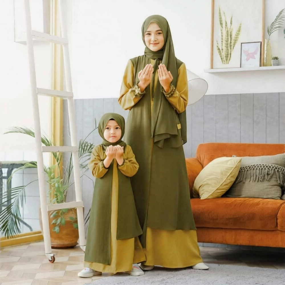 Gamis Couple Ibu Anak Bonus Hijab Model Gamis Serimbit Jahitan Rapih