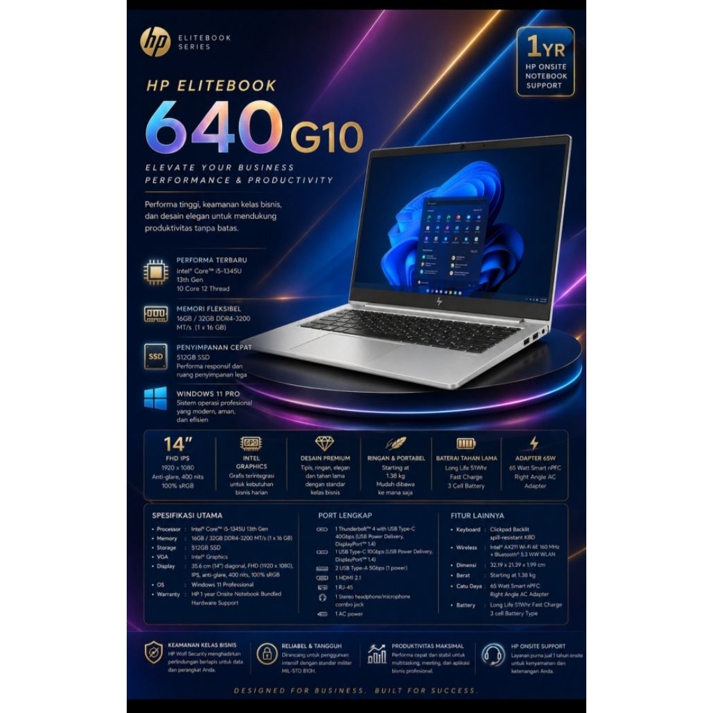 HP EliteBook 630 G10 intel core i5-1335u 16GB 512GB SSD