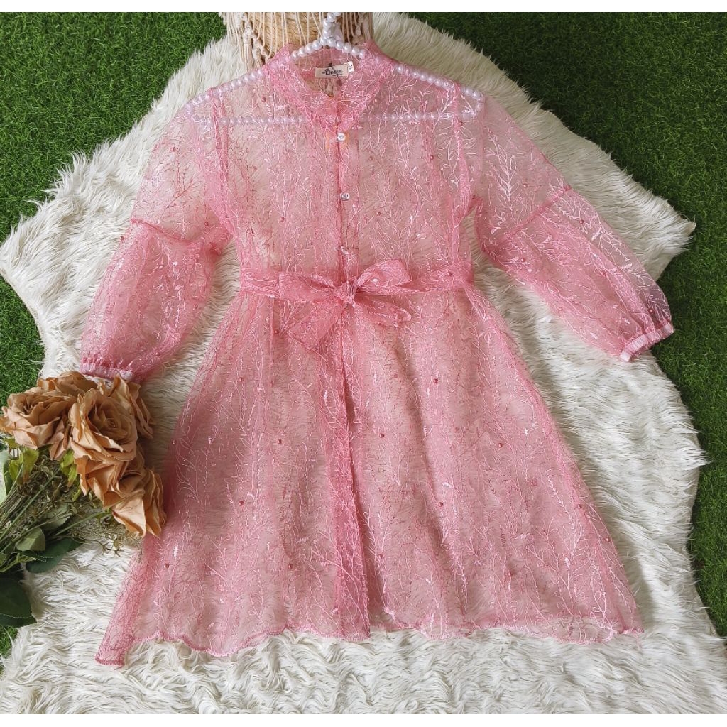 Outer Tunik Brukat Tylle Anak 3-14tahun Remaja Dewasa Outer Gamis