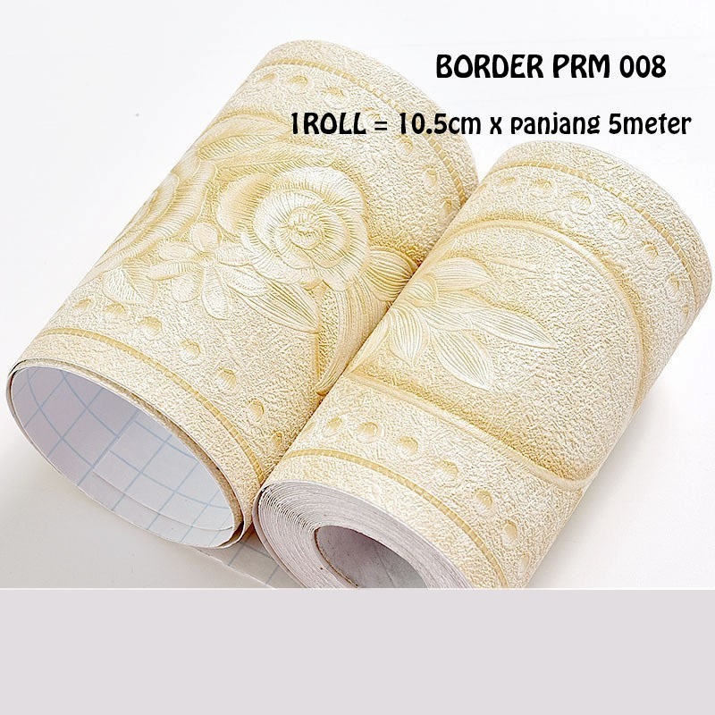BORDER PRM 008 MOTIF BUNGA CREAM KUNING MUDA WALLPAPER WALLSTICKER STIKER DINDING TEMBOK LIS KAMAR M