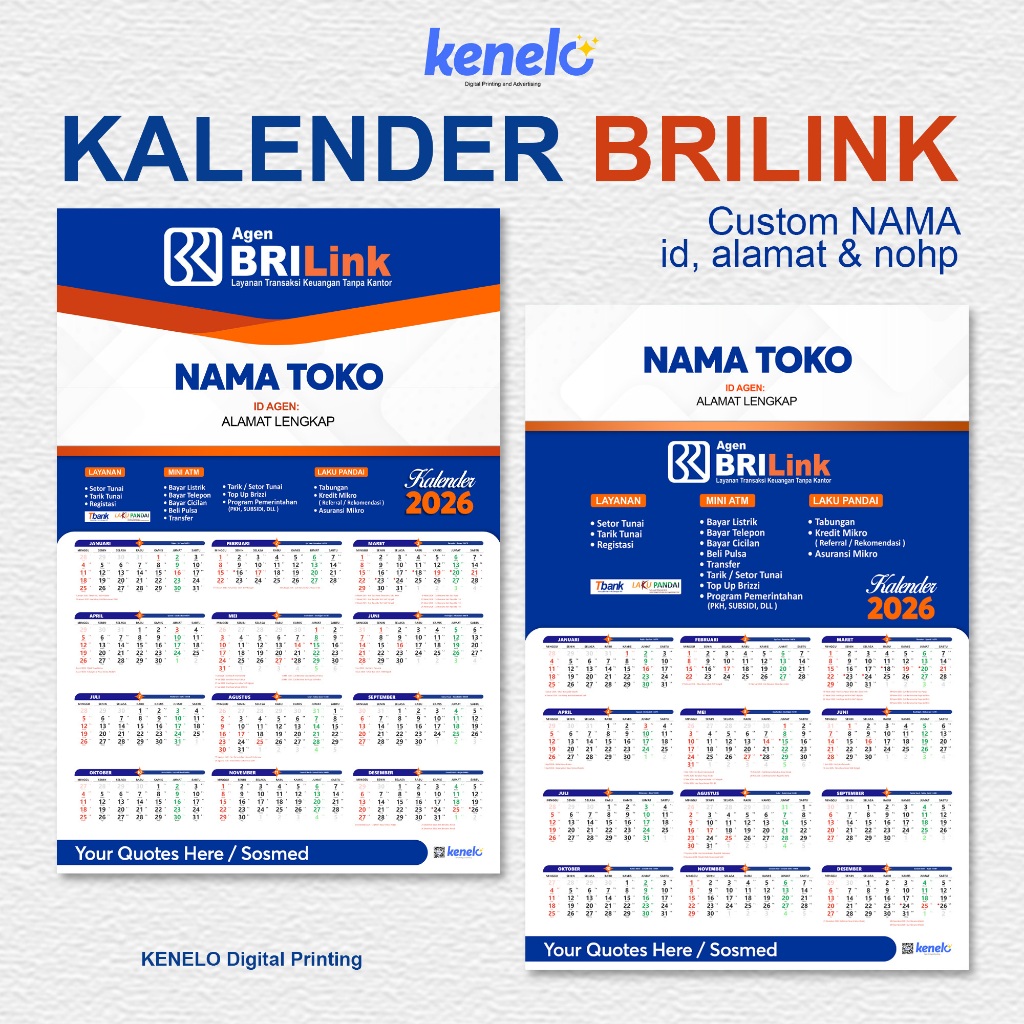 Kalender Dinding BRILINK Custom Nama Toko Bri Link 2026