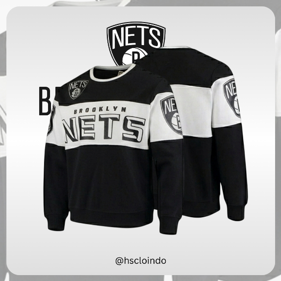 Sweater XS-5XL Brooklyn Nets NBA Basketball Eastern Conference Team Jaket Bahan Katun Fleece Hitam P