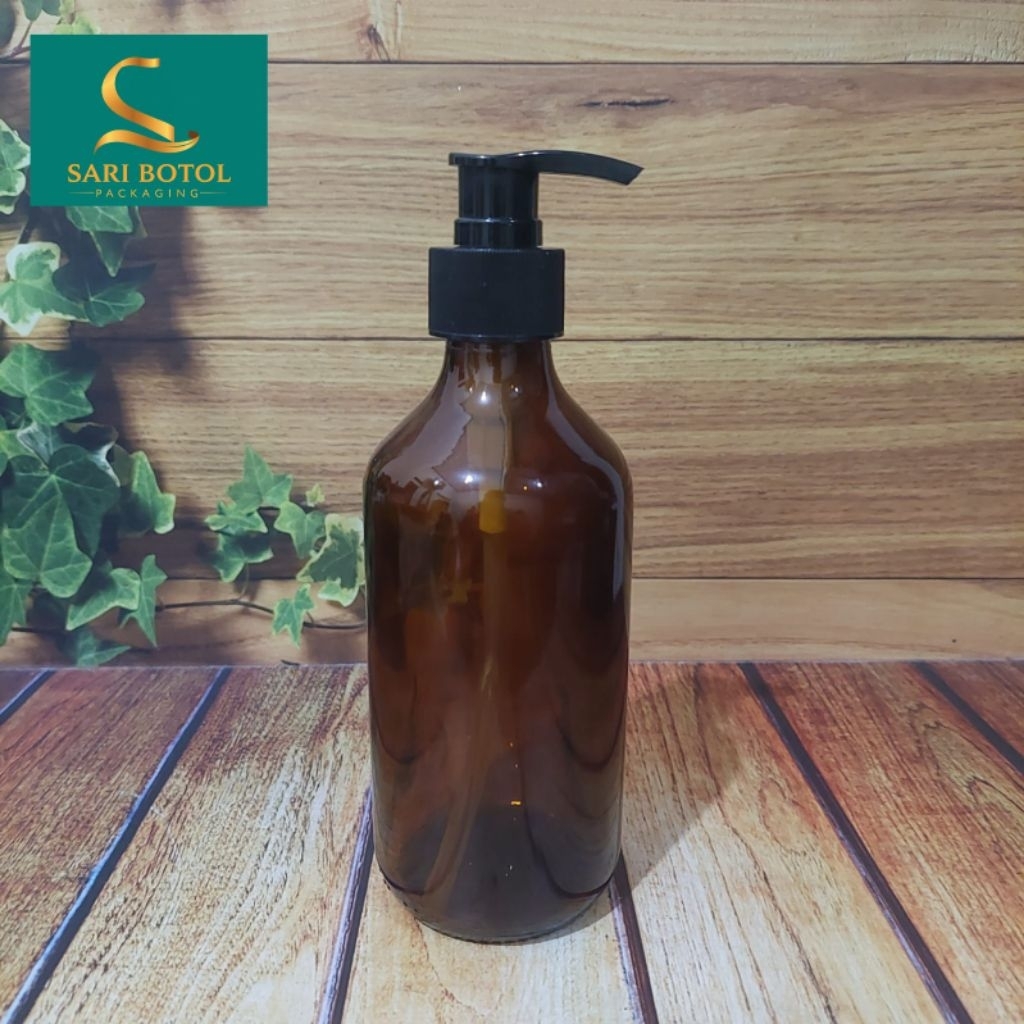 Botol Pump Kaca 300ml Amber / Botol Serum 300ml Pump