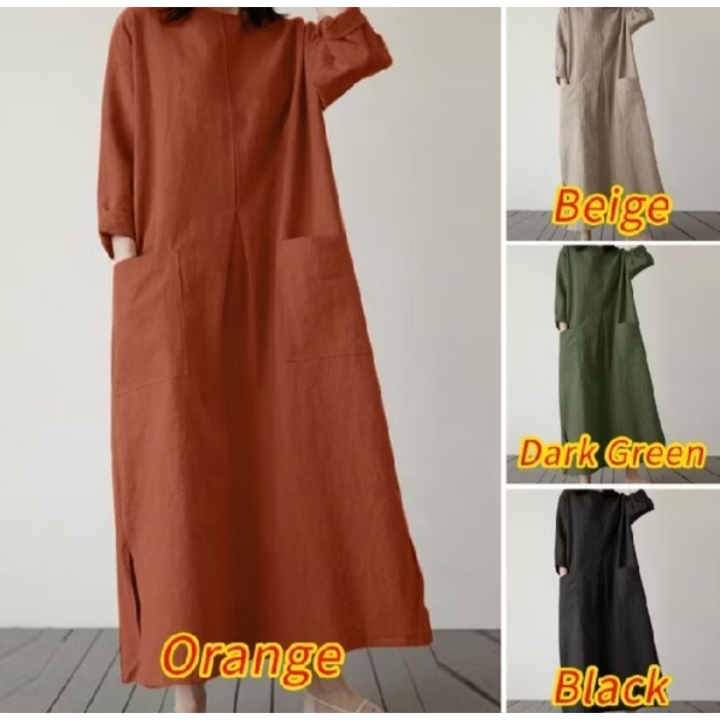 ZANZEA Women Fashion Korea Casual Maxi Dress Catton Gaya Vintage Oversize