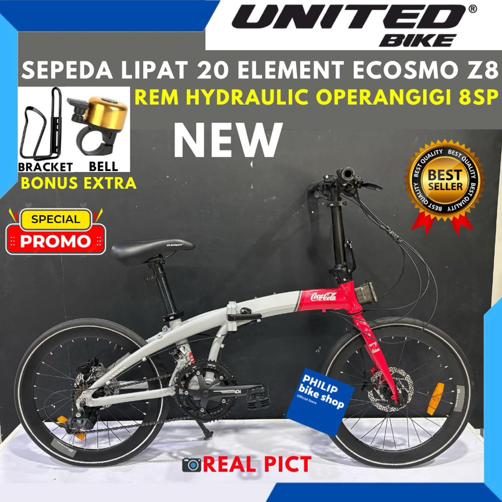 Sepeda Lipat Element 20 Inch Ecosmo Z8 Coca Cola Rem Cakram Hydraulic