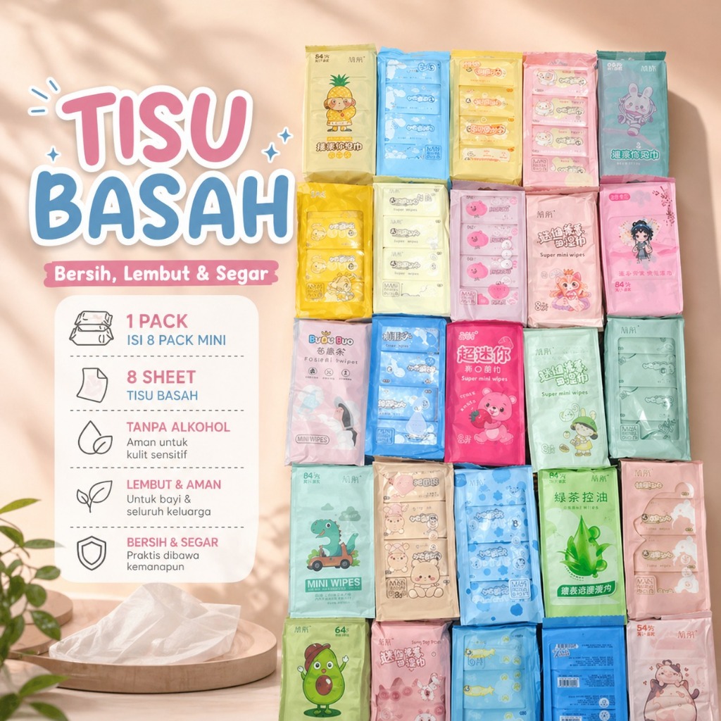 Tissue Basah Motif Lucu Tissue Basah Mini ISI 8 pack mini
