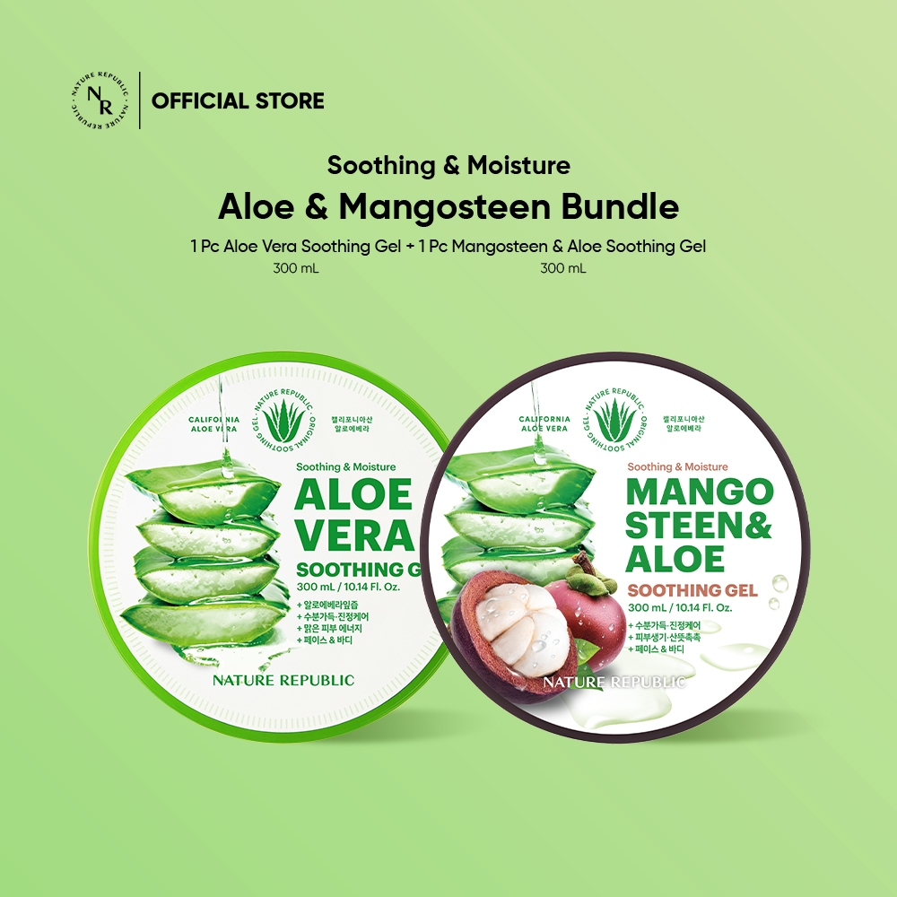 NATURE REPUBLIC [2 PCS] ALOE VERA + MANGOSTEEN ALOE Soothing & Moisture Gel 300ml