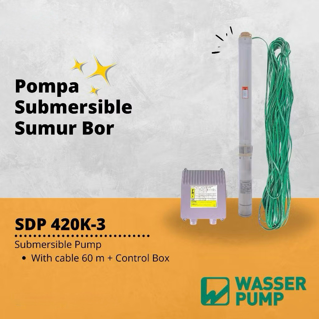 WASSER Pompa Celup Sumur Bor POMPA SATELIT Wasser SDP 420K-3 (2 HP + WITH CABLE 60m) Pompa Celup Sum