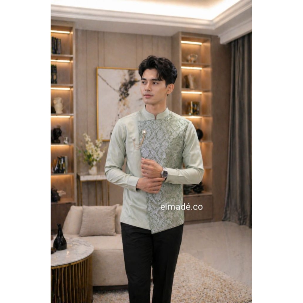 TERBARUU  ATASAN KEMEJA SONGKET PRIA -baju kemeja pria kekinian atasan kemeja couple satin songket a