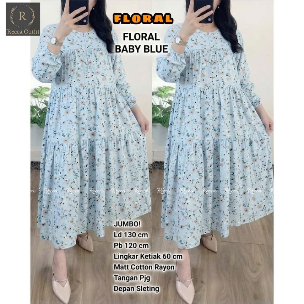 FLORAL MIDI DRES RAYON IMPORT MOTIF BUNGA/TUNIK JUMBO OVERSIZE LD 130 CM