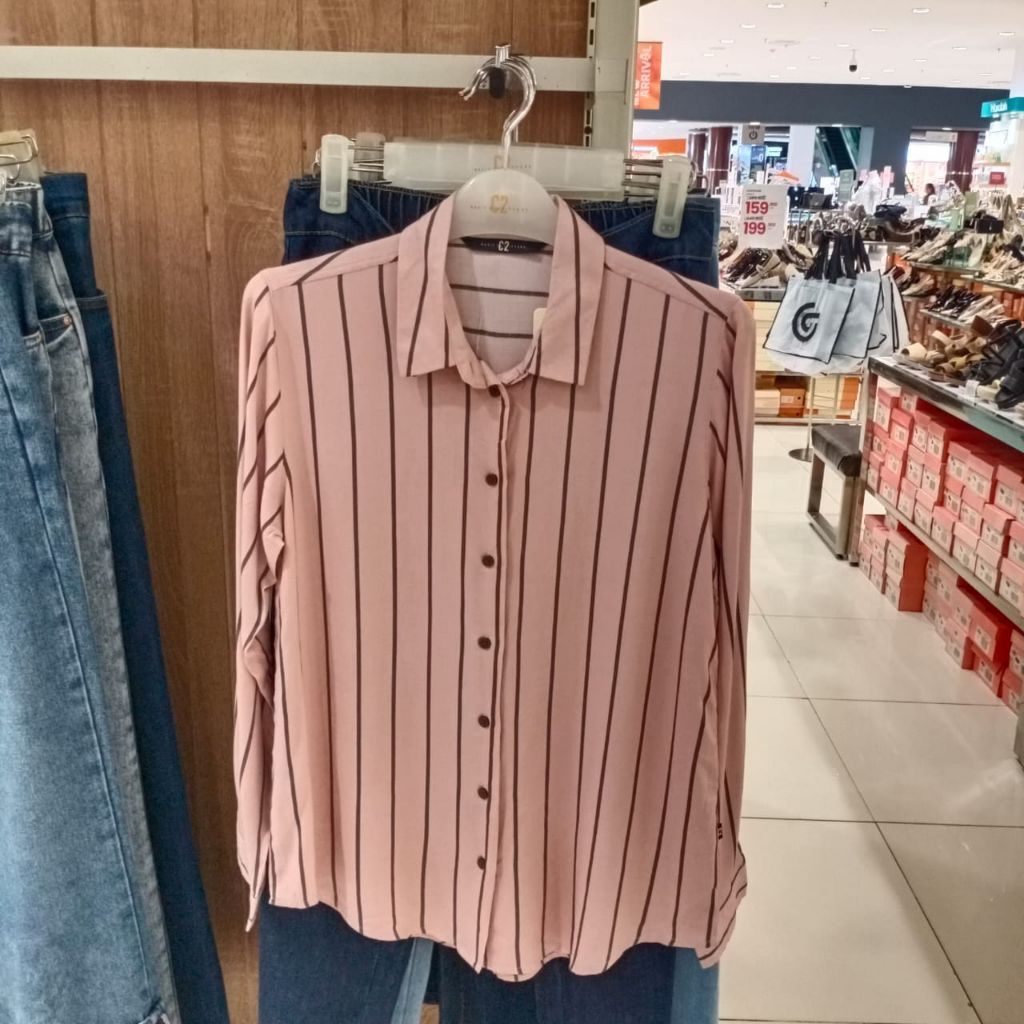 C2 KEMEJA GARIS LENGAN PANJANG WANITA ORIGINAL