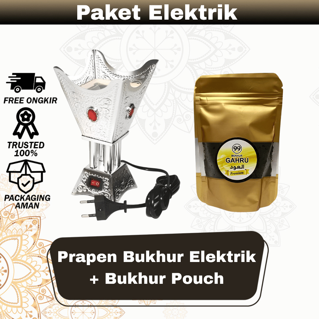 Paket Bukhur Buhur Basah Kemasan Pouch + Prapen Listrik / Tempat Buhur elektrik