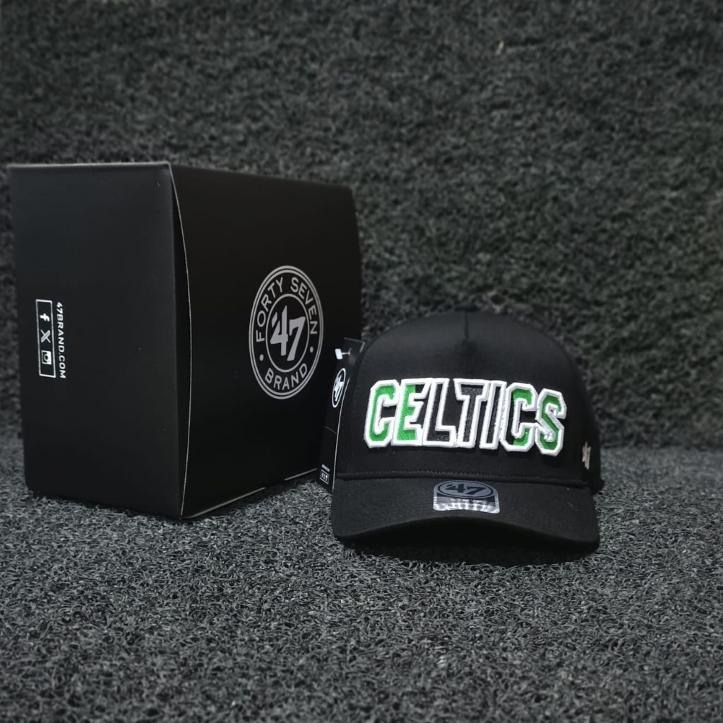 CELTICS Tulisan Putih Bahan Hitam Topi Premium NBA