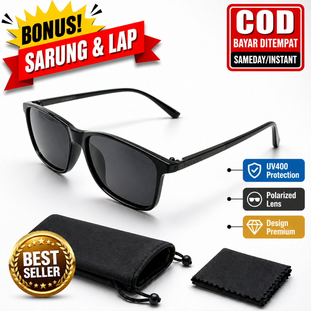Kacamata Hitam Pria Keren Polarized Police Kacamata Gaya Pria Keren Hitam Anti Silau UV400