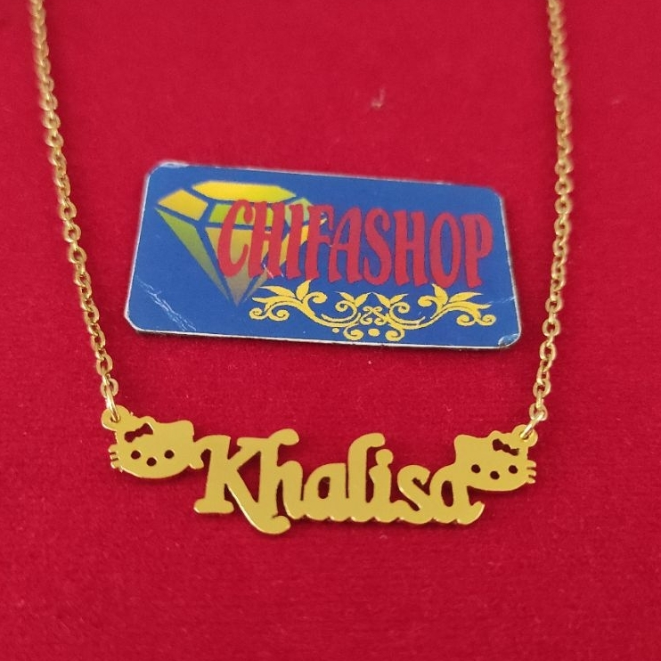kalung liontin nama hello kitty titanium lapis emas anti karat
