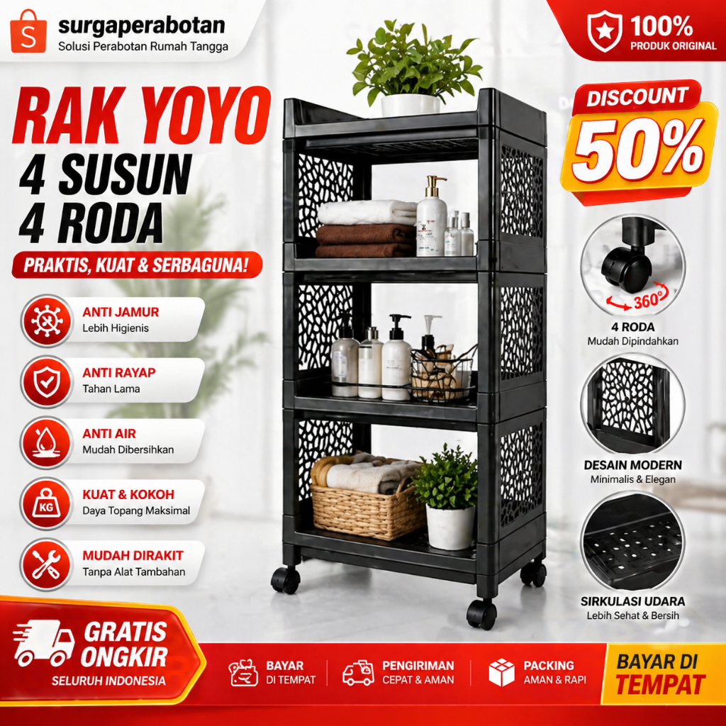 RAK YOYO 4 SUSUN / Rak Susun Tertutup Roda