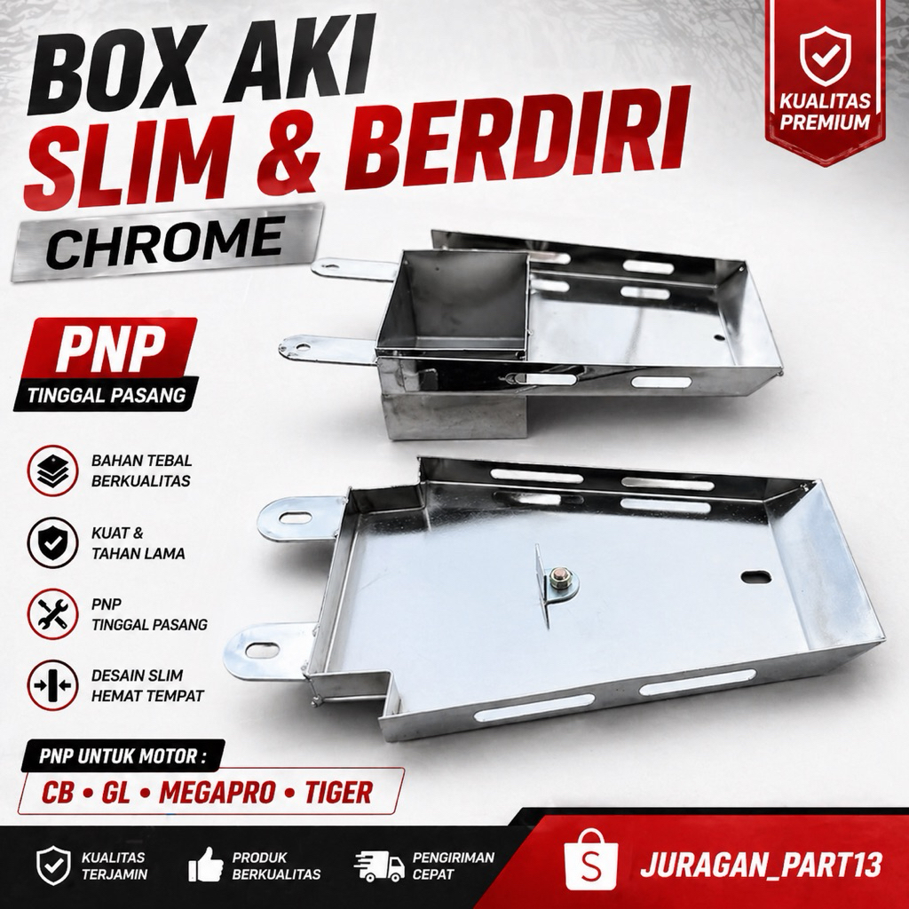 PANGKON AKI DUDUKAN AKI SLIM BERDIRI CB GL MP TIGER UNIVERSAL MODEL AKI BERDIRI NGANJUKAN CROME