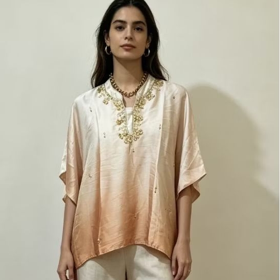 blouse kaftan wanita gold brand accent
