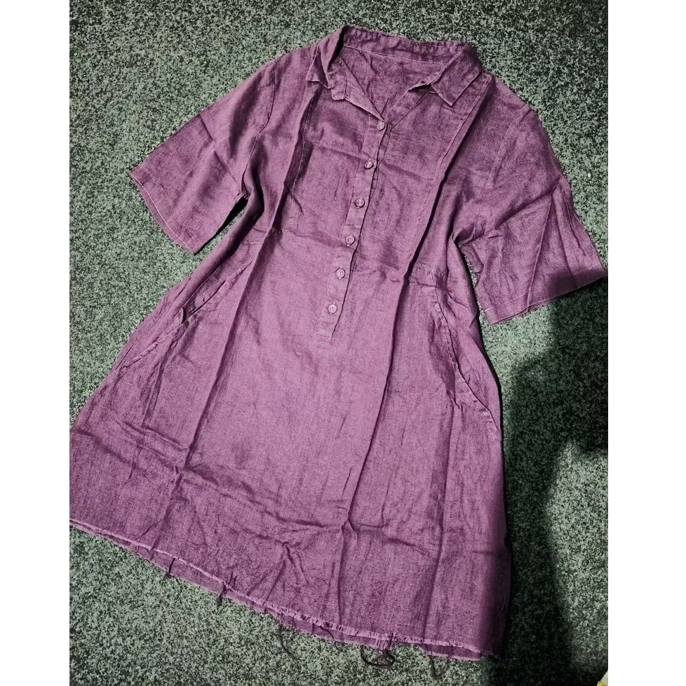 Dress Katun Ungu/Dress Ungu Kancing Linen Halus