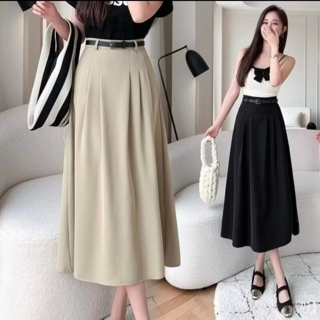 SKIRT- Joy skirt Korean Style-Rok Model Panjang & Midi Korea_Semiwol Premium Terbaru