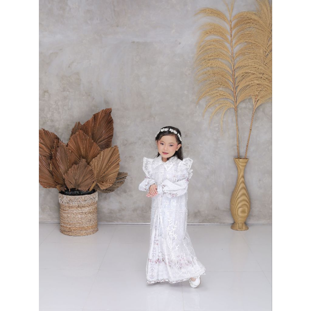 Maudy Dress Lebaran Gamis Anak 2 - 10 tahun Putih