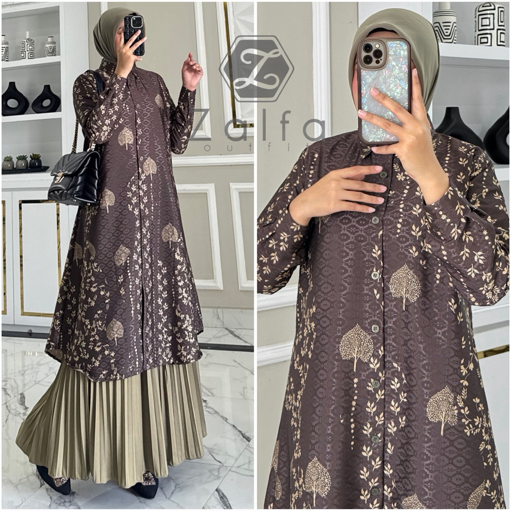 GWEN tunik by ZALFA OUTFIT /Atasan Wanita Tunik kerja kuliah panjang LINEN premium lengan manset