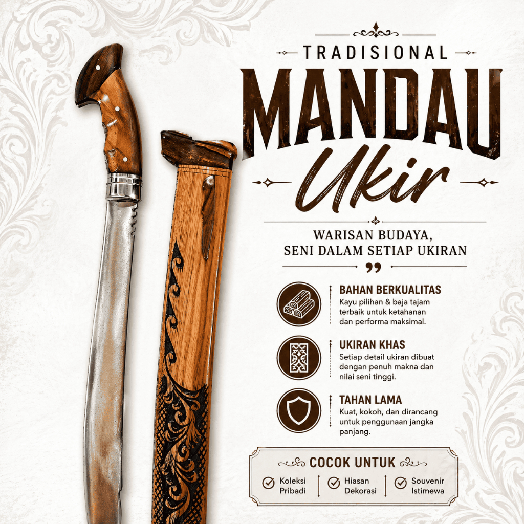 Golok mandau sarung kayu ukir | Tajam dan siap pakai