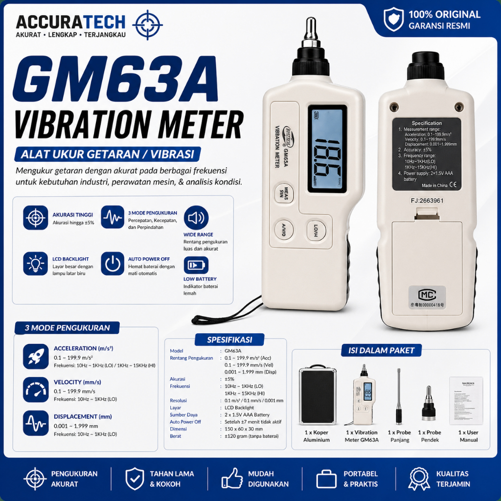Benetech GM63A Vibration Meter Vibro Meter Alat Ukur Getaran Tester