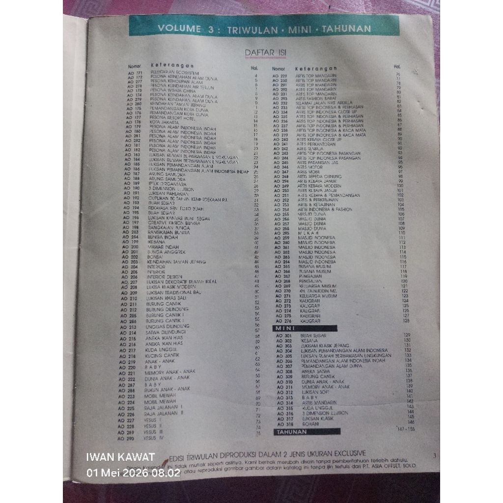 katalog kalender 1996 gambar masih bagus