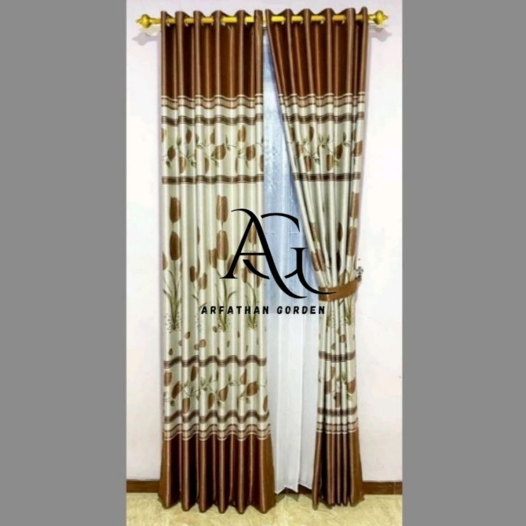 gorden blackout jendela/pintu motif arizona bunga tinggi 200-270cm