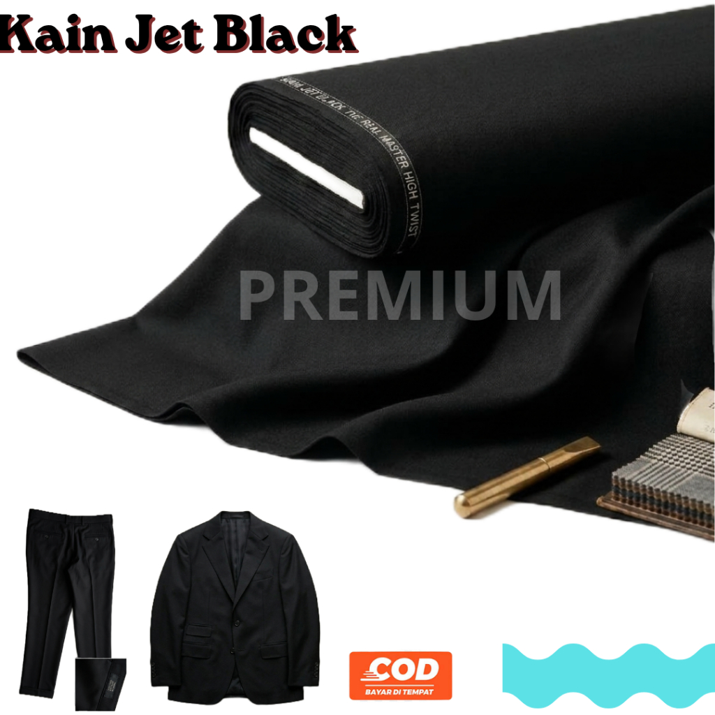 KAIN JET BLACK bahan celana jas premium