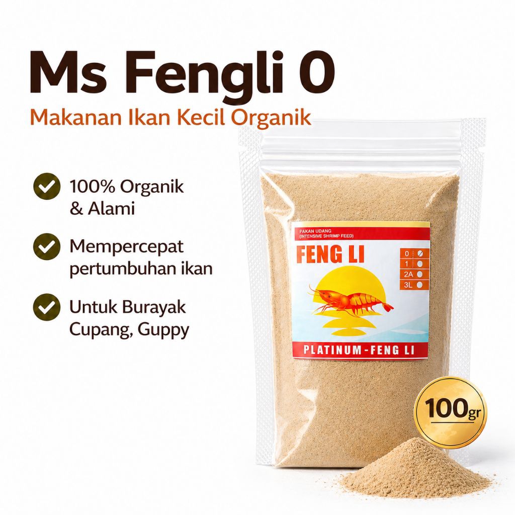 Pelet Ms Fengli 0, Ms Fengli 1, Ms Fengli 2A .Pakan Burayak / Anakan Cupan Guppy Molly Udang & Kutu 