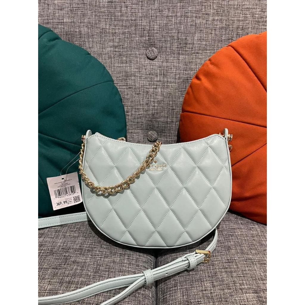 KS Carey Smooth Quilted Leather Zip Top Crossbody/ KG421 / Wild Sage / 22 x 4 x 15 cm