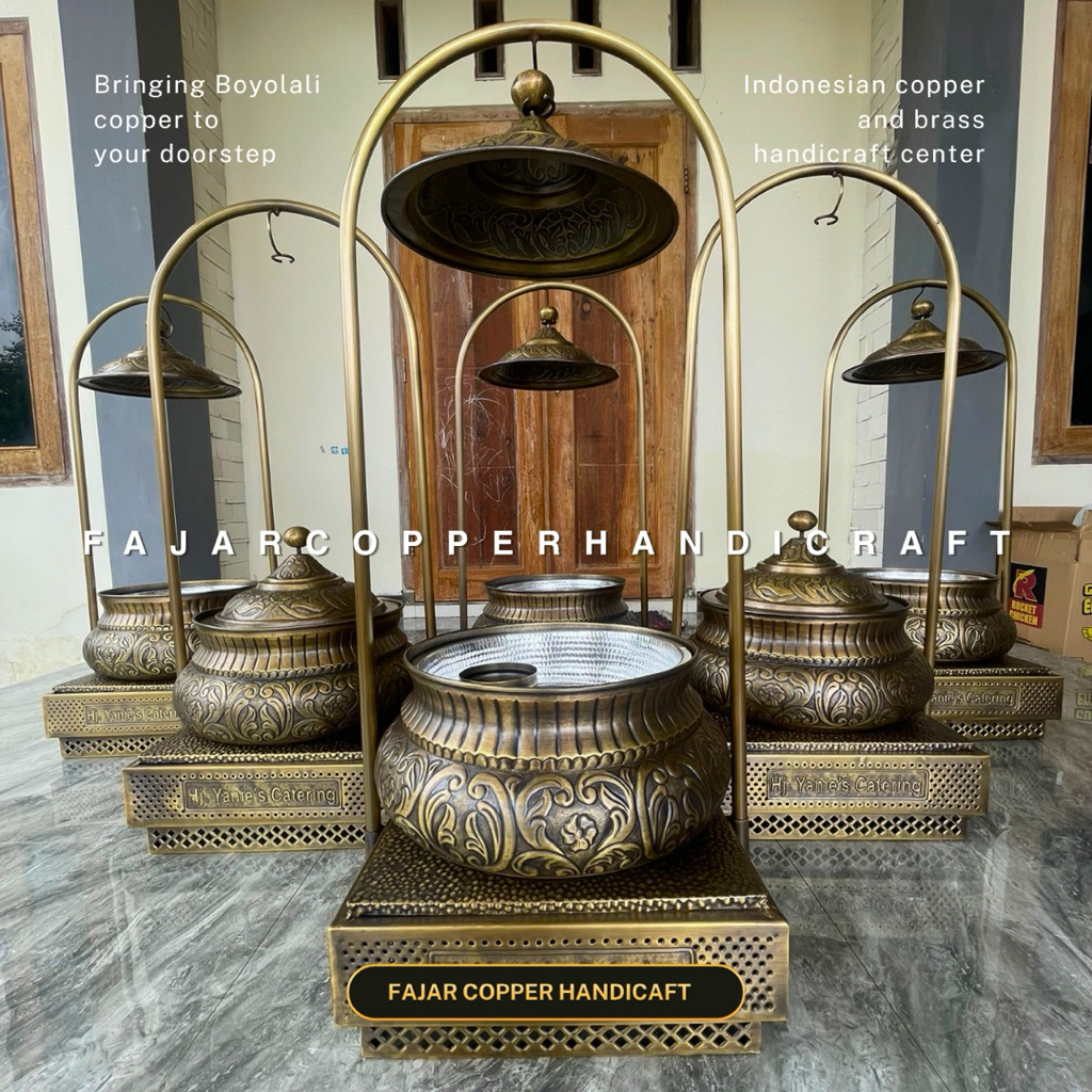 Chafing Dish Kuningan Asli / Pemanas Makanan Prasmanan Ukir Custom Mewah - Fajar Copper Handicraft B