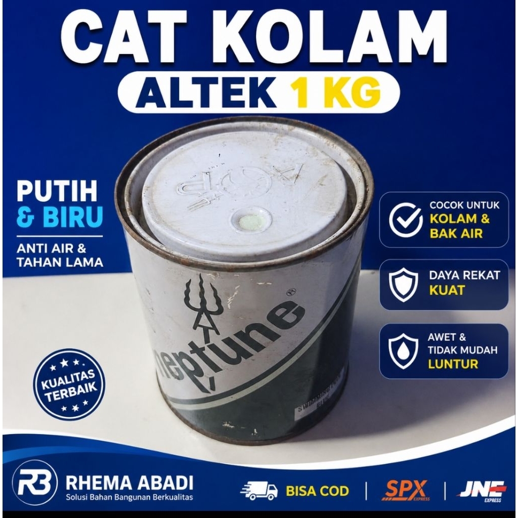 Cat Kolam Renang Putih & Biru ALTEK 1 Kg | Anti Lumut Tahan Air | Cat Kolam Awet