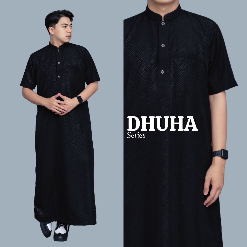 WAKTU DHUHA - Jubah Dhuha Gamis Pria Tangan Pendek Motif Embos Hexagonal Adem